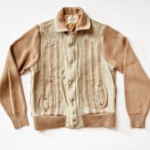 Vintage Sweater Jacket, Light Caramel Cotton/Suede